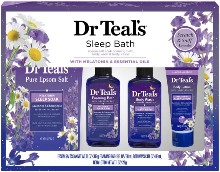 Melatonin Sleep Soak Lavender & Chamomile Epsom Salt 11oz, Foaming Bath 3oz, Body Wash 3oz, Body Lotion 1oz, Gift Set EXprimi Skincare Kenya