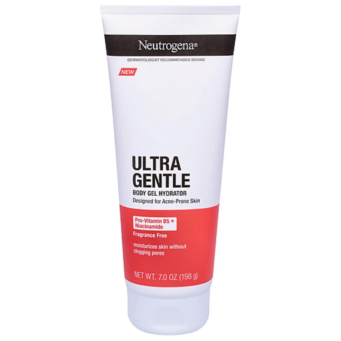 .0-ounces of Neutrogena Ultra Gentle Face Gel Hydrator with Pro-Vitamin B5 and Niacinamide designed for acne-prone skin. Ideal for use on acne-prone areas such as back and chest to help sooth dryness from acne cleansers and treatments