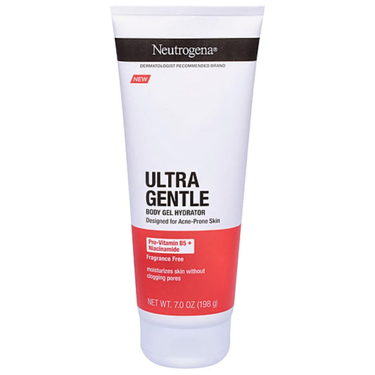 .0-ounces of Neutrogena Ultra Gentle Face Gel Hydrator with Pro-Vitamin B5 and Niacinamide designed for acne-prone skin. Ideal for use on acne-prone areas such as back and chest to help sooth dryness from acne cleansers and treatments